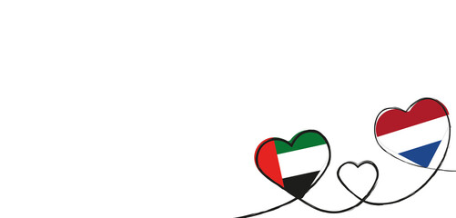 Drei verbundene Herzen mit der Flagge der Niederlande und Vereinigte Arabische Emirate