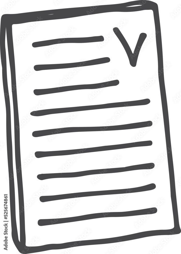 Poster paper document with checkmark. doodle line icon