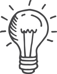Lightbulb doodle. Idea icon. Shining light symbol