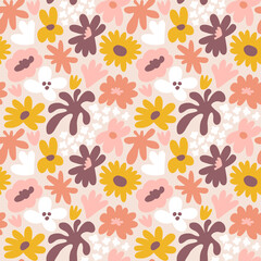Abstract seamless pattern with cute hand drawn meadow flowers. Fashion stylish natural background.