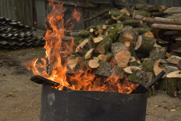 fire in the fireplace