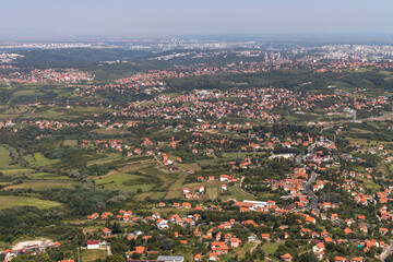 Landscape from Avala Tower near city of Belgrade, Serbia