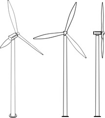 wind turbines on white background, flat style outline concept illustration of renewable wind energy