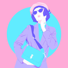 Fashion minimal illustration. Stylish retro Lady