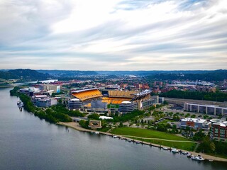 Scenic aerial view of the Acrisure Stadium in Pittsburgh, Pennsylvania