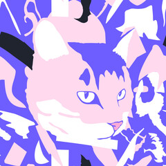 Fashion minimal illustration. Stylish cat head