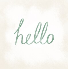 Hello letteing.For greeting card and decoration. Green watercolour brush pen on vintage backdrop.