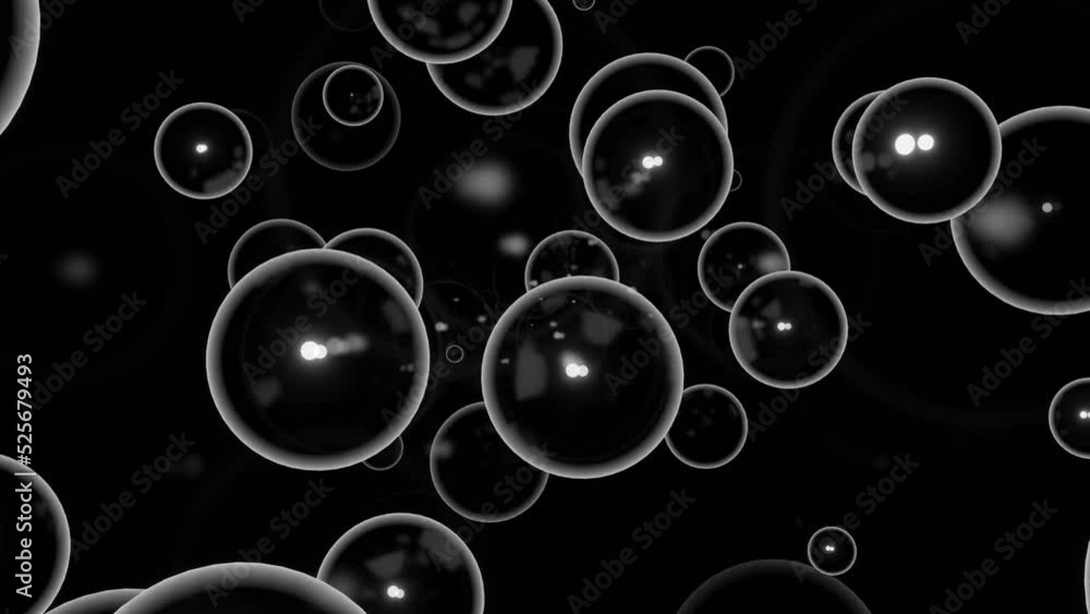 Poster black background. design.bright bubbles with white and yellow illumination of large size in the anim