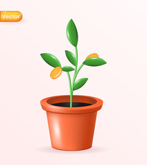 Realistic Money tree with coins. Finance and banks, savings and investments. Vector illustration.

