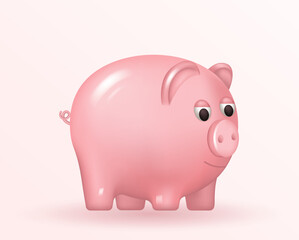 Obraz premium Piggy bank concept. Realistic 3d design. Keep and accumulate cash savings. Safe finance investment. Vector illustration