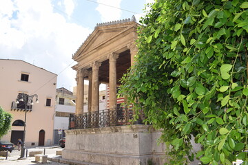 Greek style architecture of the music box in Piazza Garibaldi, Partinico, Sicily