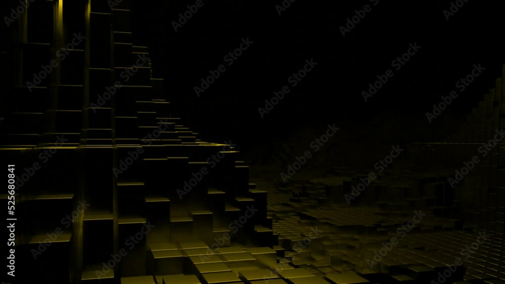 Poster gray and yellow background. design.dark three-dimensional walls of bricks in 3d animation that move 
