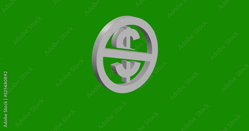Poster isolated realistic white no dollar symbol front view with shadow. 3d illustration on green chroma ke