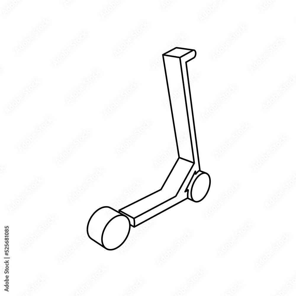 Poster the outline of a large kick scooter symbol is made with black lines. 3d view of the object in perspe