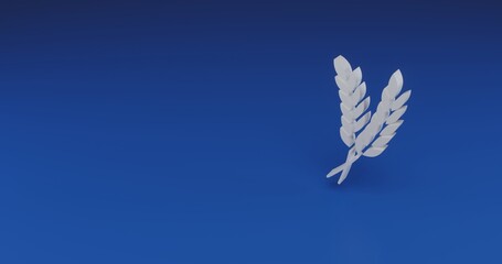 Isolated realistic white wheat symbol with shadow. Located on the right side of the scene. 3d illustration on blue background