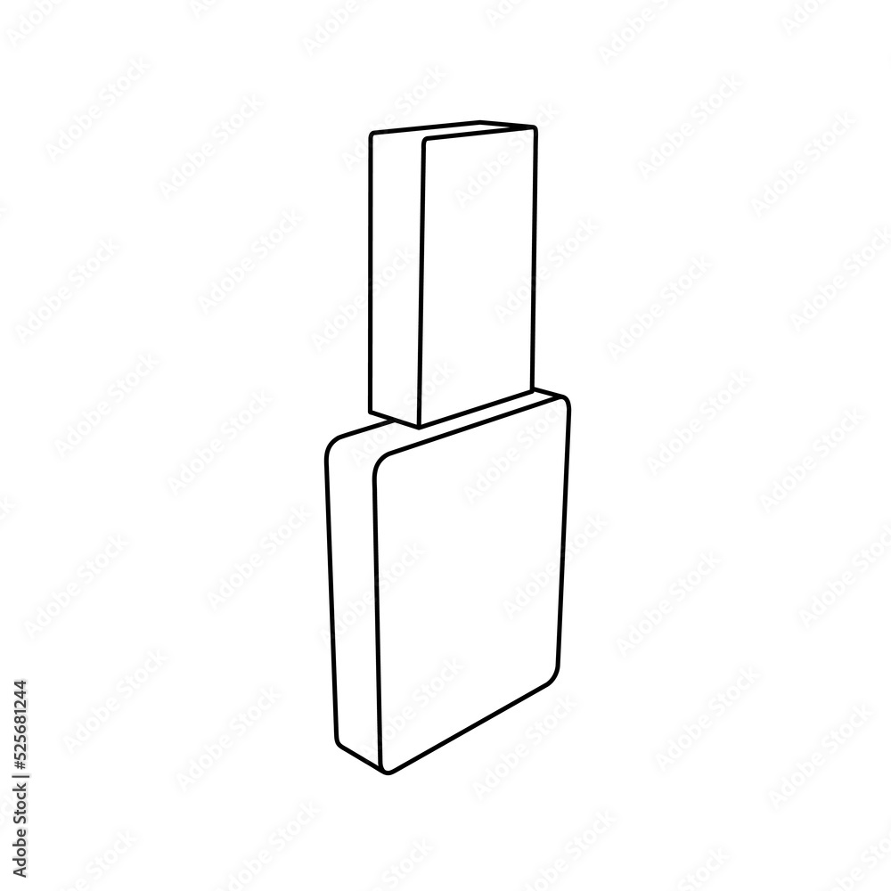 Poster the outline of a large nail polish symbol is made with black lines. 3d view of the object in perspec