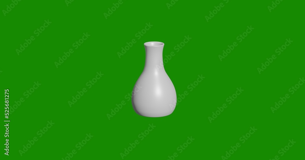 Poster isolated realistic white vase front view with shadow. 3d illustration on green chroma key background