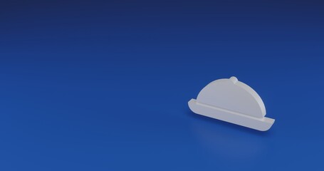 Isolated realistic white cloche symbol with shadow. Located on the right side of the scene. 3d illustration on blue background