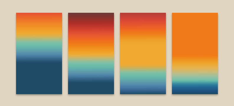 Retro sunset gradient colors phone wallpaper and social media stories background vector set 