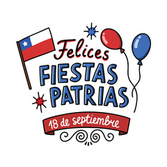 18 September. Chile Happy Independence Day doodle icon, vector color line illustration