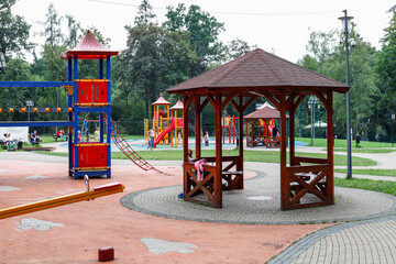 RABKA-ZDROJ, POLAND - AUGUST 22, 2022: A big modern playground in public park.
