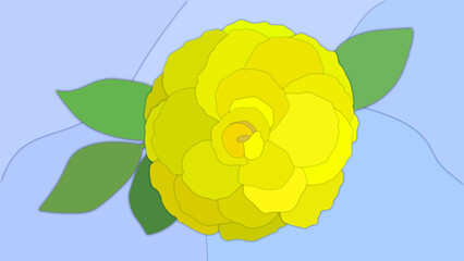 Yellow rose on blue background in paper cut style. Original vector graphic wallpapers.
