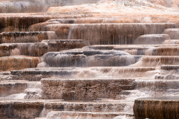 Hot Spring Landscape with colorful ground formation. Mammoth Hot Springs, Yellowstone National...
