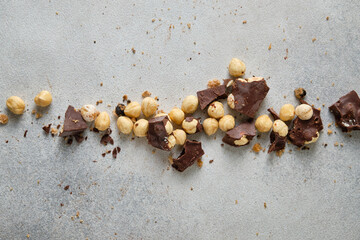 hazelnuts in chocolate on a light background