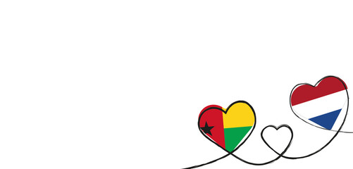 Drei verbundene Herzen mit der Flagge der Niederlande und Guinea-Bissau