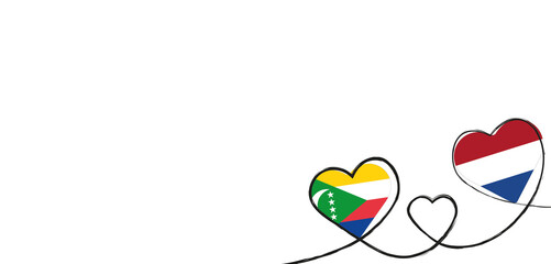 Drei verbundene Herzen mit der Flagge der Niederlande und Komoren