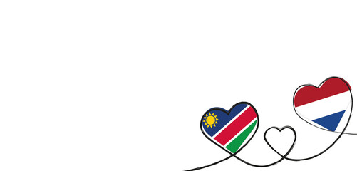 Drei verbundene Herzen mit der Flagge der Niederlande und Namibia