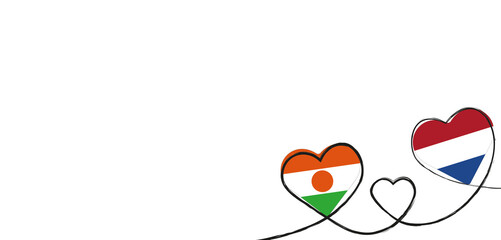 Drei verbundene Herzen mit der Flagge der Niederlande und Niger