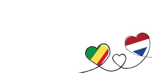 Drei verbundene Herzen mit der Flagge der Niederlande und Republik Kongo 