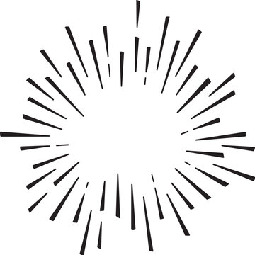 Burst vector line icon, sun star drawn, black retro circle sunshine, black doodle starburst element isolated on white background. Simple illustration