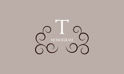 Elegant monogram design template for the letter T. Calligraphic exquisite ornament. Business sign, identity monogram for restaurant, boutique, cafe, etc