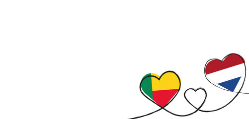 Drei verbundene Herzen mit der Flagge der Niederlande und Benin