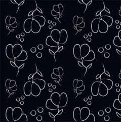 Watercolor hand drawn floral seamless pattern. Black background.