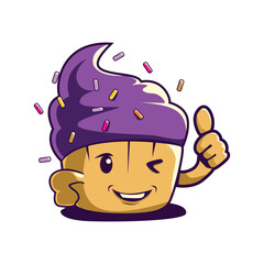 Fototapeta premium Cupcake vector character illustration giving a thumbs up