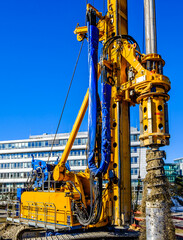 pile driving machine at a construction site