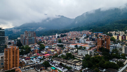 Fototapeta na wymiar Cloudy day in Bogotá Colombia, aerial drone view