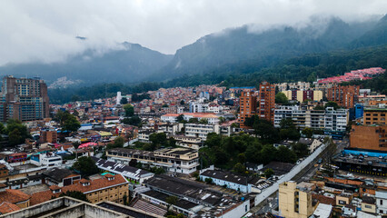 Cloudy day in Bogotá Colombia, aerial drone view