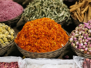 Spices in Baku market - Azerbaijan: seeds and other plant substance primarily used for flavoring or coloring food