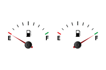 Fuel Dashboard Gauge Sign, fuel indicator in minimum and maximum vector