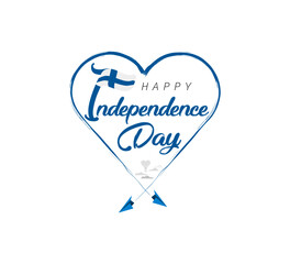 happy independence day of Finland. Airplane draws cloud from heart. National flag vector illustration on white background.