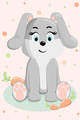 Cute bunny. Funny illustration of a sleeping rabbit. Baby Hare
