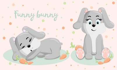 Cute bunny. Funny illustration of a sleeping rabbit. Baby Hare