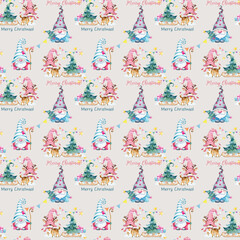 Watercolor Christmas Gnomes pattern, Seamless pattern