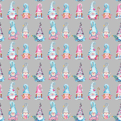 Watercolor Christmas Gnomes pattern, Seamless pattern