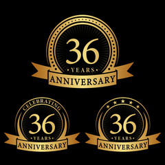 36 years anniversary logo collections. Set of 36th Anniversary logotype template. Vector and illustration.