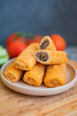 delicious hot Spanish croquettes with mushrooms and meat